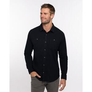NWT Travis Mathew Mens Sz S Cloud Flannel Button Up Long Sleeve Shirt Black $140